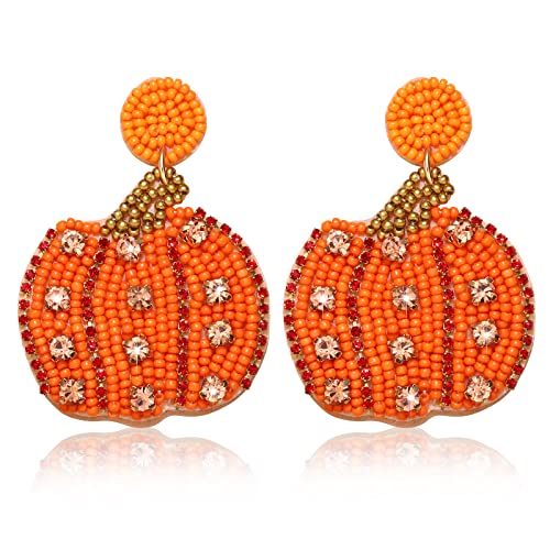 Halloween Earrings for Women Cute Pumpkin Beaded Dangle Earrings Halloween Holiday Costumes Party Jewelry Gifts for Kids Girls