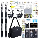 Goture 1.8m伸縮式釣り竿とリールのコンボ、伸縮式釣り竿と9+1スピニングリール、900Dオックスフォード/600D PVCキャリアバッグ付き、海水淡水用旅行用釣り竿コンボスタートキット、ハードパック
