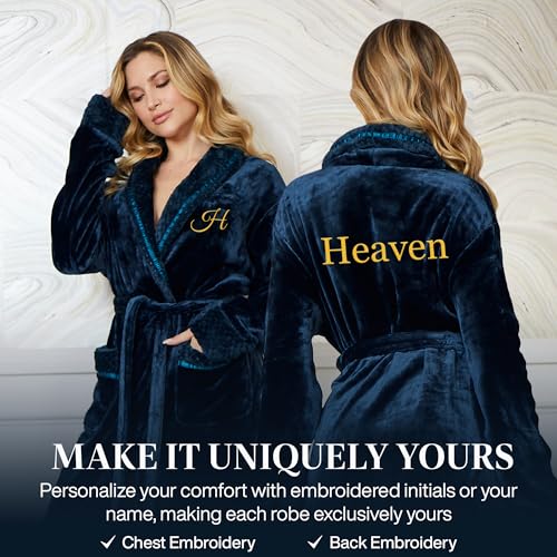 Lotus Linen Plush Robes for Women - Soft Bathrobe, Custom Monogram, Warm Fleece Robe with Pockets4
