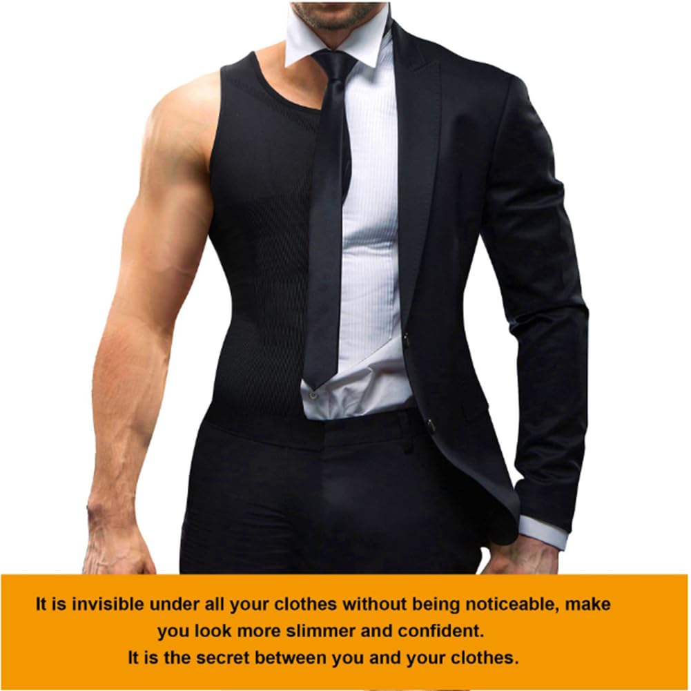 Camiseta de compresión para Hombre, Faja Abdominal, Faja de Pecho, Chaleco Moldeador de Cuerpo Adelgazante, Camisetas sin Mangas de Entrenamiento(Negro-XX-Grande