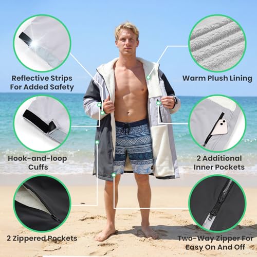 Image of Owntop Swim Parka Adult Kids | Waterproof & Quick-dry | 2-Way Zipper | Oversized Hooded Changing Robe for Beach Pool