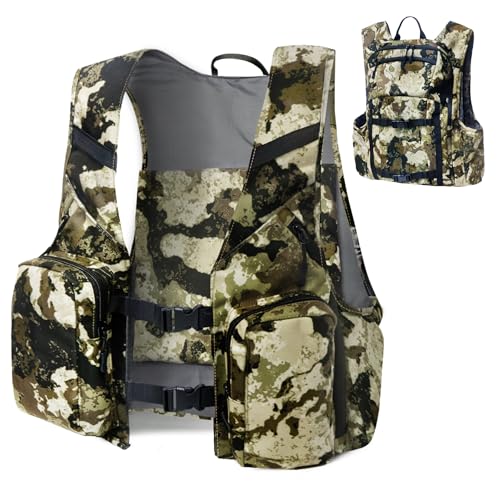 WTVIDAS Turkey Hunting Vest with Detachable Seat Cushion Camo Vest with Backpack Hunting Gear for Turkey Deer Fishing Fit Most Men's Body