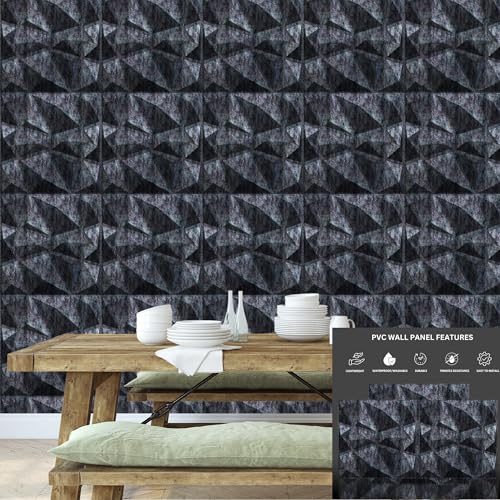 Image of Kayra Decor PVC Panel for Wall - PVC Diamond Design, Thunder Black Color 19.7 inch X 19.7 inch (Pack of 12) - Covers 32.34 Sq. Ft.