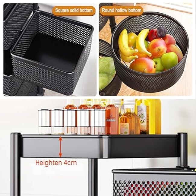 Vegetable Cart for Kitchen with Wheels - 5 Tier Rotating Storage Rack, Multi-Functional Rolling Pantry Cart for Fruits, Vegetables, Kitchen Essentials White Square-OTKLmngD