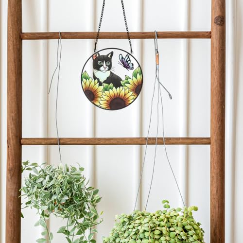 PLIGREAT Suncatchers Cat Sunflower Acrylic Stained Glass Sun Catcher Summer Patio Garden Hanging Tree Ornaments for Bedroom Living Room Window Decoration Wall Art Decor Housewarming Memorial Gifts - Image 4