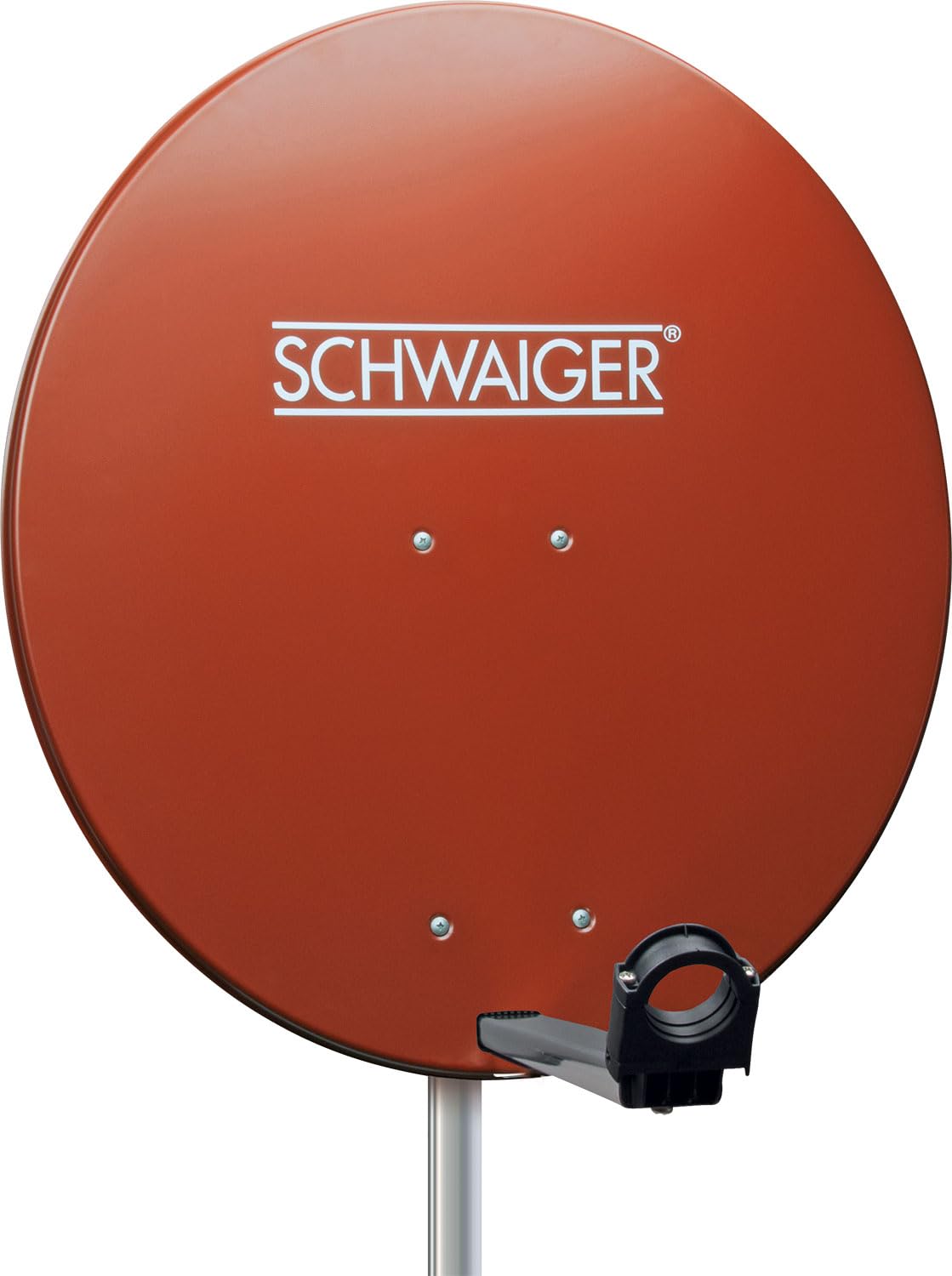 Antena para televisión digital vía satélite Schwaiger 714166 (75 x 85 cm) con brazo de carga LNB y mástil, antracita, espejo de acero – para recepción de DVB-S/S2 en Full HD, 3D y 4K (Ultra HD)