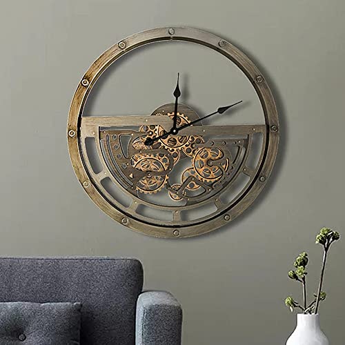 Große Mechanische Wanduhr im Vintage-Stil, Wall Clock Grosse Rund Industrial Metall Zahnrad Wanduhr Geräuschlos/Nicht Tickend/Batteriebetrieben Lautlos Quarzuhr für Büro Wohnzimmer Cover