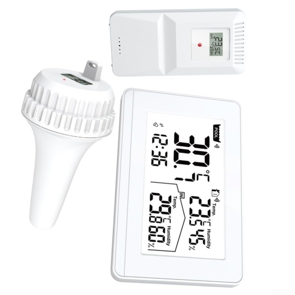 Termómetro de piscina, 3 en 1 e higrómetro LCD retroiluminado con registros