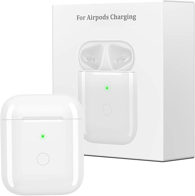 Airpods Charging Case Compatible for Airpods 1&2, Airpod Qi Wireless Charging Replacement Case, Airpods Charger Case with Bluetooth Pairing Sync Button, No Earbuds, White