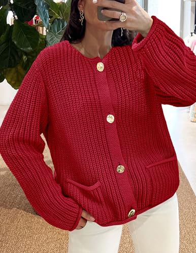 Image of PRETTYGARDEN Cardigan Sweaters for Women 2026 Trendy Oversized Knit Chunky Button Cardigans Fall Winter Outfits with Pockets