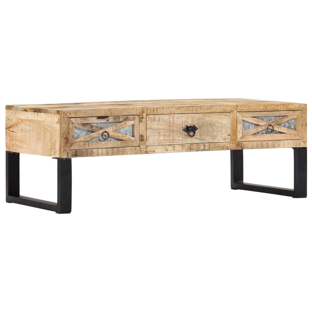 Generic Stolik Kawowy z 3 Szufladami, Naturalny + Czarny, 110 X 50 X 38 Cm, Lite Drewno Mango, Meble Domowe do Salonu, Sprzęt Multimedialny, Książki i Czasopisma