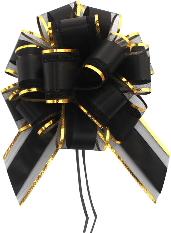 HQJAXJ 6 Pieces Black Bows for Gift Wrapping Pull Bow Ribbon Pull Bows for Christmas Wedding Baskets Valentine's Day Bows 6 inch Pull Bow for Gift Wrapping (Black)