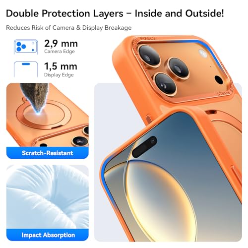 Image of 360 Spin Magnetic Stand for iPhone 17 Pro Max Case, Fit for MagSafe, Mil-STD Protective Case for iPhone 17 Pro Max Phone Case with Kickstand Rotatable 6.9 inch, Orange