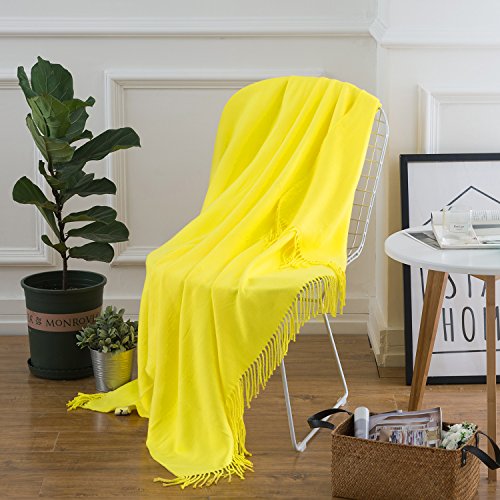 PERSUN 50×60 Inch Soft Premium Knit Throw Blanket with Tassels Lightweight Woven Blanket Indoor Outdoor Travel Coverlet for Sofa Comforter Couch Bed Recliner Living Room Bedroom Nursery Gift