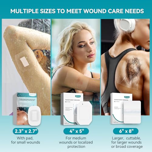 Image of Dimora Transparent Film Dressing 50 Packs, Waterproof Adhesive Clear Bandages 4 in x 5 in, Wound Cover for IV Shield, Tattoo Aftercare Bandage,Clear Bandage Tape for Wound Care