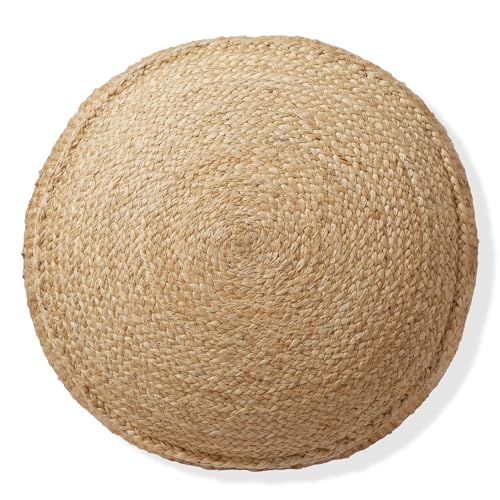 Casafield Braided Jute Pouf, Large Round Pouf Ottoman, 22\" W x 22\" D x 14\" H Woven Jute Footrest, Decorative Indoor Boho Home Accent for Living Room