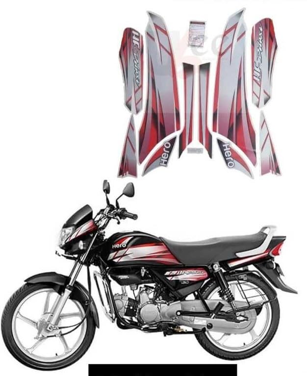 Complete Bike Sticker Kit for Hero HF Deluxe, Red and Silver Graphics Decal Set (RED)-image-7