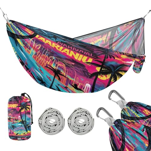 ATTX Tropical Palm Trees Camping Hammock - Lightweight & Portable Hammocks, Heavy Duty 330lbs Capacity for Indoor, Hiking, Backpacking, Travel, Backyard, Beach#490