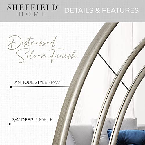 Sheffield Home 28 Inch Round Distressed Silver Mirror On Mirror Wall Mirror #TOP3