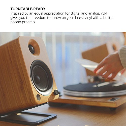 Image of Kanto YU4GB Powered Speakers with Bluetooth and Built-in Phono Preamp | Auto Standby and Startup | Remote Included | 140W Peak Power | Pair | Gloss Black