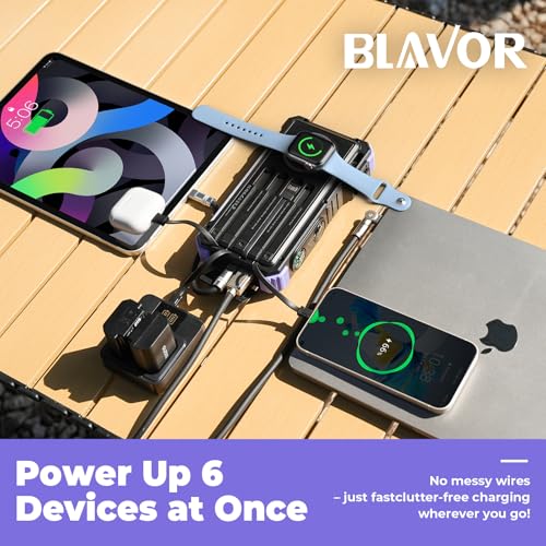 Image of BLAVOR Solar Power Bank 20000mAh Built-in Cables, Wireless Charger for Phones & Apple Watch, 20W Fast Charging Battery Pack with USB C, Flashlight, Solar Charger for iPhone, iPad, iWatch, Samsung