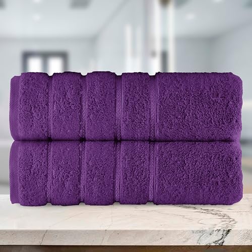 Image of Elegant Comfort 100% Turkish Cotton 4 Lines Viscose Stripe Luxury 2 Pack Bath Towel Set 27 x 54 Inch - Super Soft and Highly Absorbent Premium Hotel Spa Quality Towels for Bathroom Use, Purple