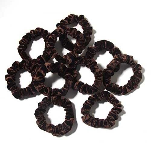 Lfouvre MYH2319CF Pack Of 10 Small Velvet Scrunchies For Women Hair Accessories, Mini Thin Elastic Hair Ties thumb #1