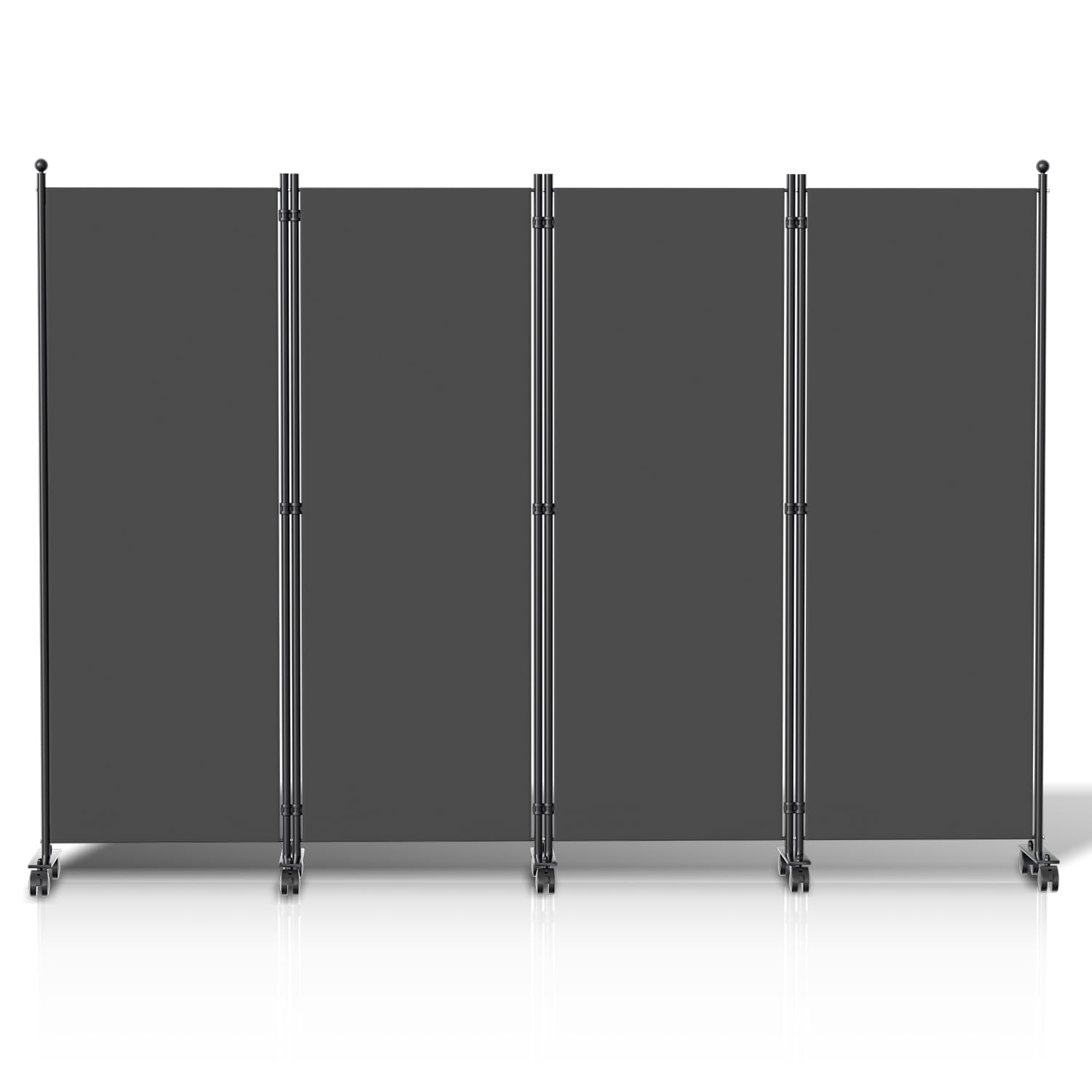 Paravent sur roulettes 4 Panneaux, 228x181x30 cm, Gris Foncé