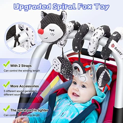 Baby Pram Toys for 0-6 Months - Black and White Sensory Toys Spiral Buggy/Pushchair Stroller/Carseat/Crib Toy Bar Spiral Activity Hanging Toy High Contrast Toy for Infant 0 3 6 9 12 Month Boys Girls