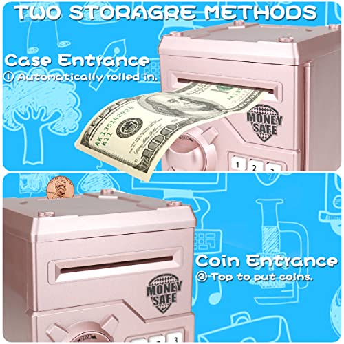 TOPBRY Piggy Bank for Kids ,Electronic Password Piggy Bank Kids Safe Bank Mini ATM Piggy Bank Toy for 3-14 Year Old Boys and Girls (Rose Gold) - Thumbnail 3