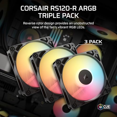 Image of CORSAIR RS120-R ARGB 120mm PWM +5 ARGB Reverse Fans - Reverse Rotor, Eight RGB LEDs, High Static Pressure, Daisy-Chain, Magnetic Dome Bearing, Zero RPM Mode - Triple Pack - Black