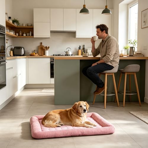 Feizikaw Kühlmatte Hund Katze, Selbstkühlendes Hundebett mit Rand, Haustier Kühleffekt gegen Hitze (Blau, XL)-3