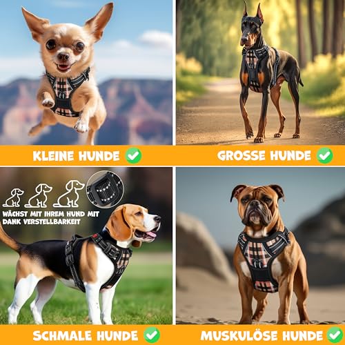 LOVPET® Hundegeschirr ohne Zug & Würgen für kleine Hunde & Welpen atmungsaktiv & weich Brustgeschirr reflektierend | No-Pull-Geschirr inkl.Beutelrollen | Verstellbares Geschirr mit Griff Beige - L