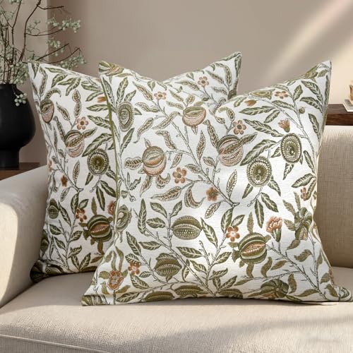 makkey Floral Pillow Covers 18x18 Set of 2 Sage Green