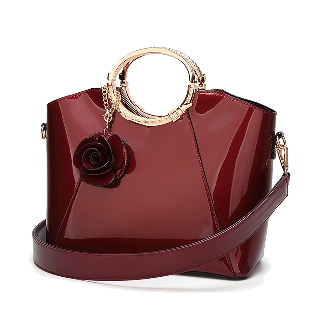 Bolsos de Mano con Bandolera para Mujer Bolso de Hombro Bolsos Bandolera Bolso de señora en Cuero de Patente de PUpara Mamá Rojo