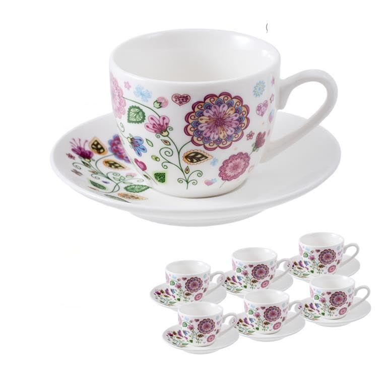 Service tasses et soucoupes en porcelaine aux roses roses DRW pour le thé