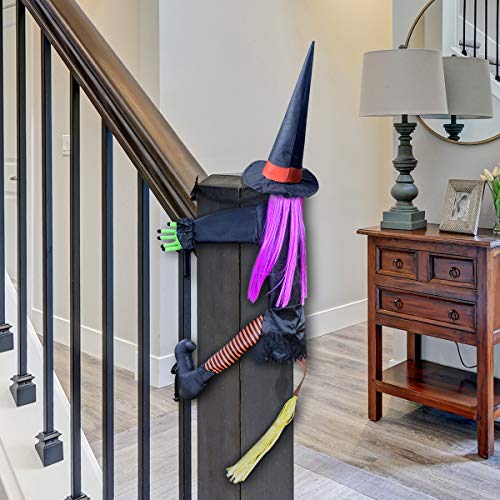2020 Funny Hanging Witch Crashing Into Tree for Outdoor Halloween Decorations, Quality Made Vivid Crashed Witch Decor for Door Porch Decoration 42.5\"