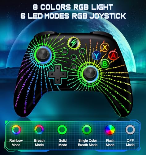 Svetaecho Wireless Switch Controller for Nintendo Switch Controller/Lite/OLED, LED Wired PC Game Joysticks - Wireless iOS/Android Remote, RGB Game Accessories Interactive Gaming Figures