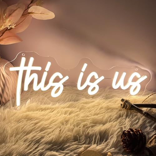 Image of This is us Neon Sign for Photo Wall Decor Wedding Custom Light Up Neon Sign Indoor Bedroom Home Decor LED Neon Signs Large Backdrop Flex Christmas Living Room Girls Boys Gift,USB Warm White 40x16 CM