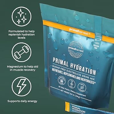 Primal Harvest Electrolytes Powder Packets Primal Hydration, Easy Open Packets, Energy Drink Mix (Lemon Berry, 30 Packs) (1 Bag)