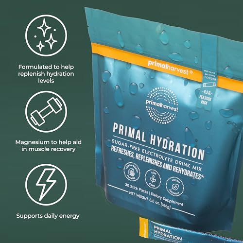 Primal Harvest Electrolytes Powder Packets Primal Hydration, Easy Open Packets, Energy Drink Mix (Lemon Berry, 30 Packs) (1 Bag)