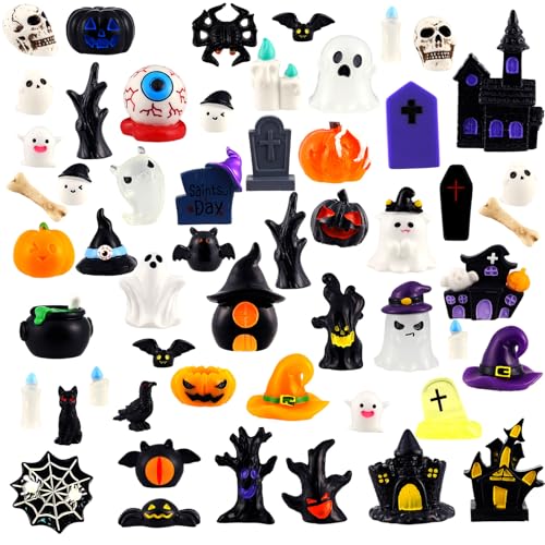 Bbiamsleep 54 Pcs Halloween Mini Resin Figurines Miniature Pumpkin Ghost