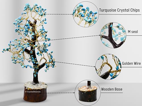 Image of Certified Turquoise Crystal Tree for Good Luck - Healing Crystals Money Tree for Wealth, Positive Energy at Home Office - Decorative Spiritual Gifts for Vastu, House Warming
