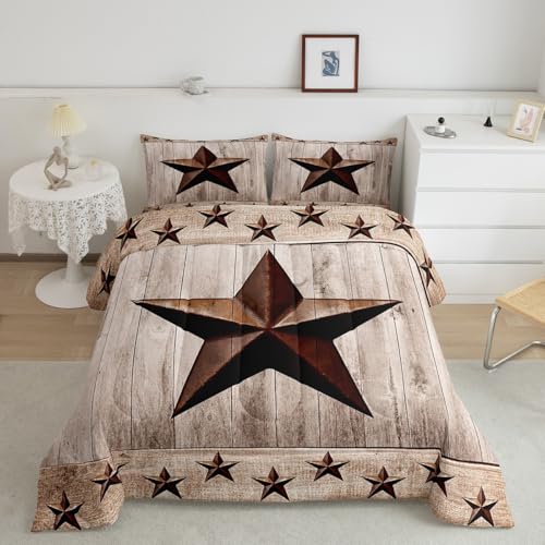 Image of Rustic Texas Star Comforter Western Texas Comforter Set for Boys Girls Rustic Wood Grain Bedding Set Farmhouse Duvet Set Room Decor Quilt King Size Boys