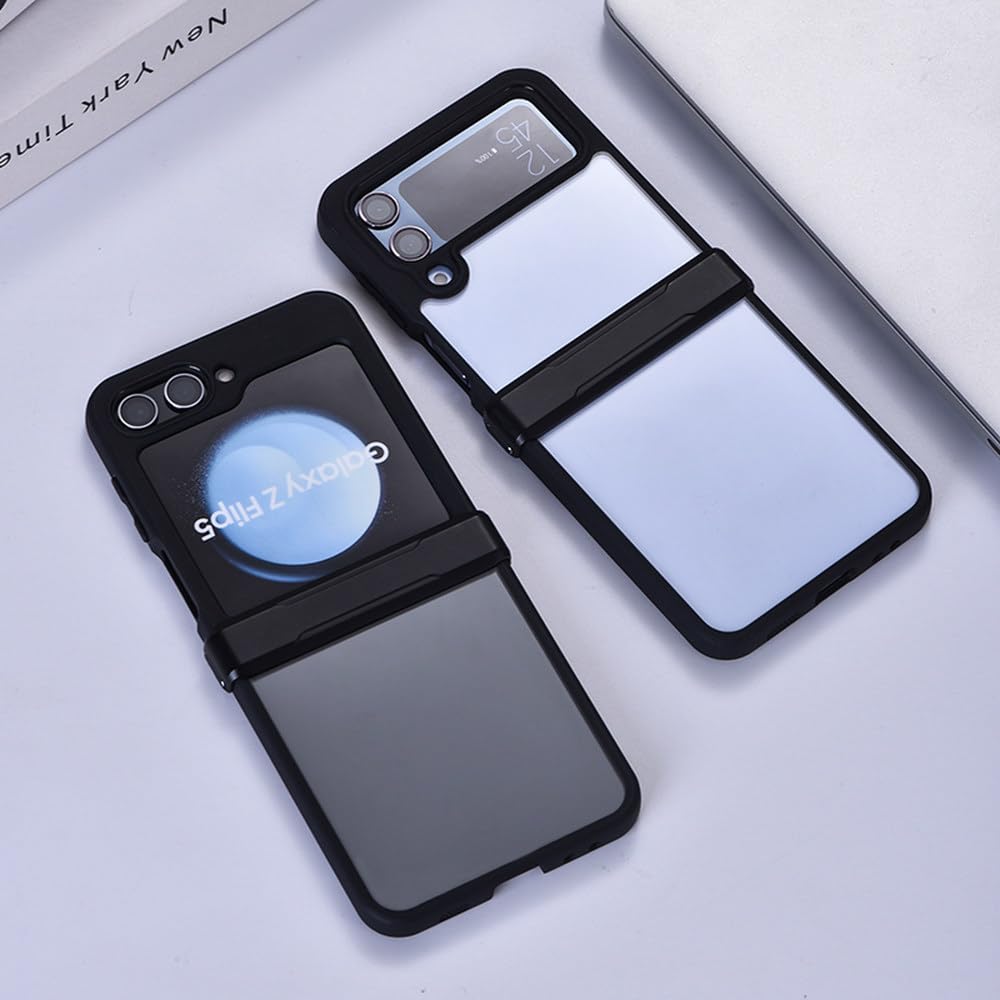 Funda rígida Plegable con bisagras Transparentes Mate para Samsung Galaxy Z Flip 4 5, Color Negro, para Z Flip 5