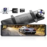 AZDOME 12" 4K Mirror Dash Cam, Voice Control Split-Screen Display Rear View Mirror Camera, Waterproo