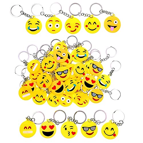 Oneroomone 40 Pièces Porte-clés Mini Emoji Mignon, Mini Porte-clés Emoji, Porte-clés Emoji Mignon, pour Sac à Main sac à dos Porte-clés Décoration Mignonne Cadeau de Fête (Jaune) Cover