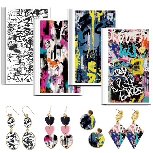 OLYCRAFT Graffiti Clay Transfer Paper 4 Design 24 Pcs Transfer Paper for Polymer Digital Letter Polymer Clay Transfer Sheets Painting Small Transfer Paper for Clay Earrings Jewelry Making
