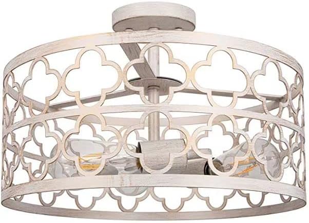 Semi Flush Mount Ceiling Light Fixture, Modern Farmhouse Lighting 6-Level Height, Antique White Finish Ceiling lamp for Kitchen, Dining Room, Hallway, Bedroom, Living Room - 16 inch