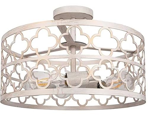 Ym Sky Semi Flush Mount Ceiling Light Fixture, Modern Farmhouse Lighting 6-Level Height, Antique White Finish Ceiling Lamp For Kitchen, Dining Room, Hallway, Bedroom, Living Room - 16 Inch #TOP7